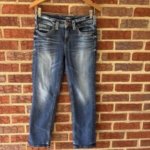 Silver Jeans Women's Blue Aiko‎ Capri Dark Wash Stretch Denim Straight 26X22.5